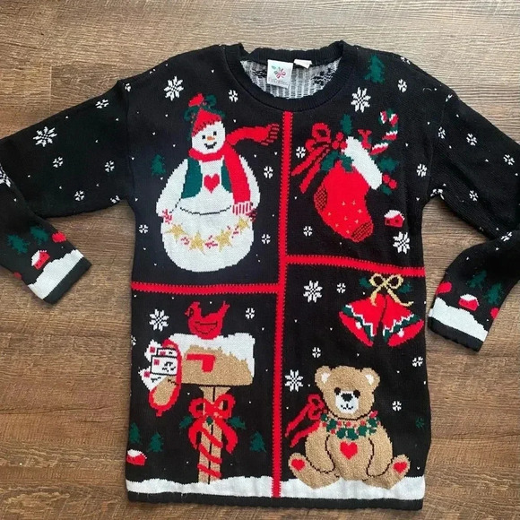 Sweaters - NUTCRACKER 90s Christmas sweater long acrylic dress sz M snowman Teddy bear